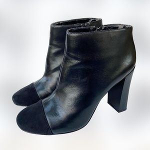 Ann Taylor Loft Black Ankle Booties Faux Leather/Suede Toe Side Zip Size 9.5M